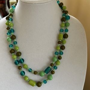 Long Blue & Green Beaded Necklace